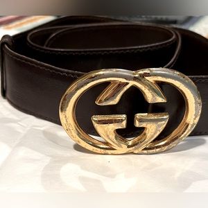 Gucci Brown Leather Belt Size 36/ 90 1.5”Wide Vintage Gently Preowned Unisex